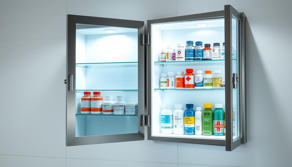 Abschließbarer Medizinschrank mit verstellbaren Einlegeböden