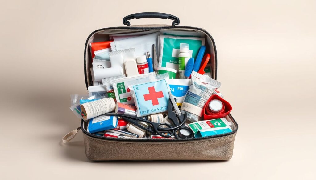 Medizinische Ausrüstung in einem Unfallhilfekit Medizinische Ausrüstung in einem Unfallhilfekit